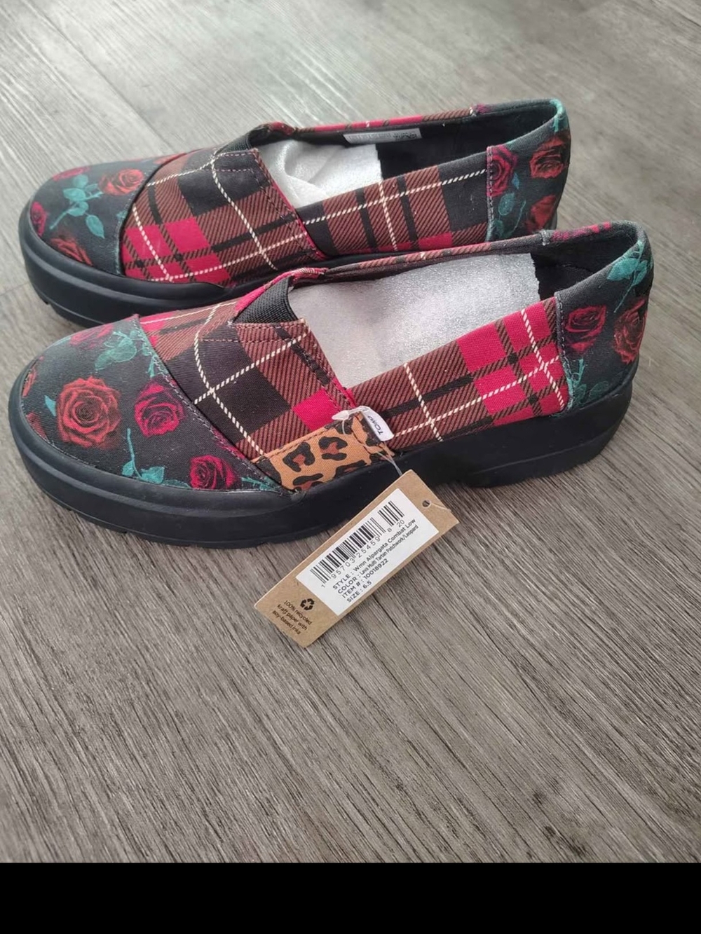 TOMS Women's Plaid Rose Leopard Platform shoes
